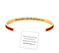 Remember Who The F You are Motivational Color Bangle, Engraved Inspirational Message Fashion Cuff Bracelet, Personalized Opening Adjustable Bracelet, Valentine Jewelry Gift for Women Girls (Red)