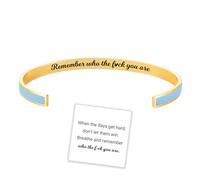 Remember Who The F You are Motivational Color Bangle, Engraved Inspirational Message Fashion Cuff Bracelet, Personalized Opening Adjustable Bracelet, Valentine Jewelry Gift for Women Girls (Blue)