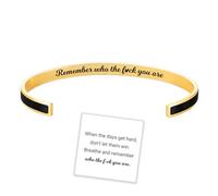 Remember Who The F You are Motivational Color Bangle, Engraved Inspirational Message Fashion Cuff Bracelet, Personalized Opening Adjustable Bracelet, Valentine Jewelry Gift for Women Girls (Black)