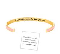 Remember Who The F You are Motivational Color Bangle, Engraved Inspirational Message Fashion Cuff Bracelet, Personalized Opening Adjustable Bracelet, Valentine Jewelry Gift for Women Girls (Pink)