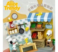 Rement Snoopy Blind Box : Planche à découper miniature, pendentif mural, scène de vie miniature, objet de collection, décoration intérieure Full-Set-6pcs-Opened