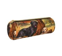 Remerciement du chien Golden Retriever du laboratoire du Labrador d'automne, Trousse à crayons Étui à stylo cylindrique Sac à crayons en cuir portable avec sac à cosmétiques à fermeture éclair