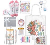 Remerry Lot de 12 cadeaux de la semaine CNA en vrac pour infirmière - Comprend un sac fourre-tout, un stylo, une tasse en verre, une bougie, un carnet de notes, un bracelet, un porte-badge pour remise