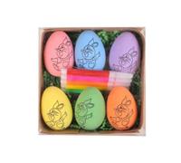 Remingtape 6 pièces Œufs peints à la main à faire soi-même 2024 Œufs de dessin animé Cadeau fait main pour enfants Œufs de Pâques Kit de peinture Installation facile -A