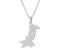 Remingtape Collier argenté avec pendentif Pakistan en forme de carte avec des villes pour homme et femme - tendance avec cartes du Pakistan, Métal