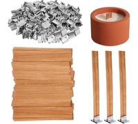 Remingtape Lot de 100 mèches en bois naturel et fabrication de bougies, comprend 100 supports en métal pour la décoration de , les projets de bricolage