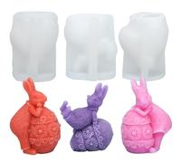 Remingtape Lot de 3 moules à bougie en forme d'œuf de lapin - En plâtre - Ornement de lapin - À faire soi-même