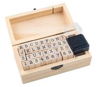 Remingtape Lot de 36 tampons en bois avec lettres de l'alphabet et chiffres - Boîte en bois multi-usages pour la fabrication de cartes