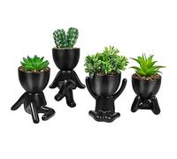 Remingtape Lot de 4 mini pots de plantes succulentes artificielles noires en céramique - Décoration de plantes grasses - Ornements artisanaux