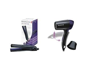 Remington Coffret Cadeau - Set de Voyage Sèche-Cheveux Pliable et Lisseur de Voyage On The Go - D2400 et S2880