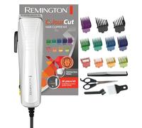 Remington Tondeuse Cheveux [Idéale Famille] ColorCut (Utilisation Facile, Lames acier inoxydable Auto-Affûtées, Secteur, 11 Sabots colorés 1,5-25mm, Peigne, Ciseaux) Tondeuse HC5035