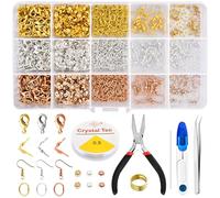 Remione RM032 Lot de 1000 accessoires de fabrication de bijoux avec fermoirs mousquetons, anneaux ouverts, perles à écraser, crochets de boucles d'oreilles pour débutants, bracelets à faire soi-même