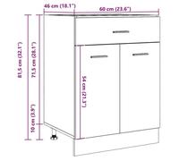 Remise 2026®Caisson de cuisine Brun - Armoire à tiroirs de cuisine - Armoire à vitrine - ""Lyon"" - avec rangement - chêne artisana