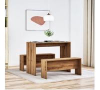 ""Remise""Ensemble table à manger et bancs 3 pcs ,Table + 2 chaises de salle à manger, bois d'ingénierie JILIMAISON2025 16408677