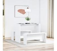 ""Remise""Ensemble table à manger et bancs 3pcs blanc bois d'ingénierie JILIMAISON2025 16320092