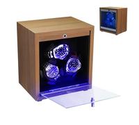 Remontoir Montre Automatique pour 3 Montres, Remontoir Montre 4 Modes de Rotation Watch Winder Avec Éclairage Led Bleu, Rembourrage En Mousse, Boite A Montre Automatique pour Femmes et Hommes
