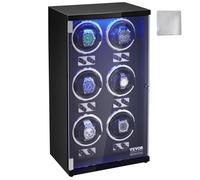 VEVOR Remontoir Montre Automatique Capacité 6 Montres Écrin pour Montres Automatiques avec 6 Moteurs Japonais Mabuchi Silencieux 5 Modes de Remontage en Panneau Haute Densité et Acrylique LED Bleu