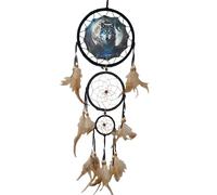 Remorelt Attrape-rêves loup, aigle, ours - Décoration murale pour chambre à coucher, décoration d'intérieur de Noël, accessoire de chambre, décoration de plumes de lune blanches - Pendentif mural