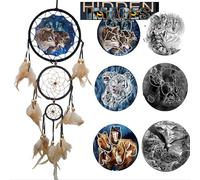 Remorelt - Attrape-rêves loup, aigle, ours - Décoration murale pour chambre à coucher, décoration d'intérieur de Noël, accessoire de chambre, décoration de plumes de lune blanches - Pendentif mural