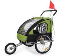 REMORQUE 2 ENFANTS 2EN1 POUR VELO ET JOGGER VERT/NOIR