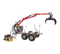 Remorque à bois forestière double essieu 1500 kg avec grue hydraulique 3,4 m et grappin - Moteur essence 6,5ch Torros AHR1500HWK