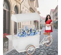 Remorque à Fleurs Commerciale avec Grands casiers, Chariot à Fleurs Mobile à Trois Roues, Camion de Vente Mobile à Trois Roues pour Fleurs, Jouets, Nourriture,Blanc
