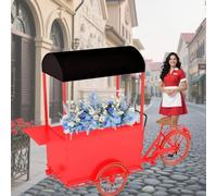 Remorque à Fleurs Commerciale avec Grands casiers, Chariot à Fleurs Mobile à Trois Roues, Camion de Vente Mobile à Trois Roues pour Fleurs, Jouets, Nourriture,Rouge