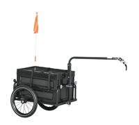 Remorque vélo cargo - coffre pliable amovible 65L - réflecteurs, drapeau - pneus 16'' acier PP noir G