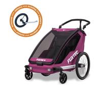Remorque à Vélo Sport Cruiser FUXTEC 2-en-1 et Buggy Pliable Pourpre pour 2 Enfants - Aluminium avec Protection Pluie et Soleil