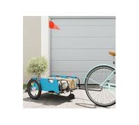 vidaXL Remorque de Vélo, Chariot de Transport avec Barre d'Attelage, Remorque de Bicyclette avec Drapeau pour Bagage, Bleu Tissu Oxford et Fer