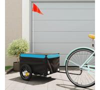 vidaXL Remorque de vélo Chariot de transport avec barre et drapeau 30 kg Noir et bleu Fer