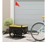 vidaXL Remorque de vélo Chariot de transport avec barre d'attelage, drapeau Noir/Jaune 45 kg Fer