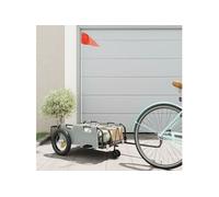 vidaXL Remorque de Vélo, Chariot de Transport avec Barre d'Attelage, Remorque de Bicyclette avec Drapeau pour Bagage, Gris Tissu Oxford et Fer
