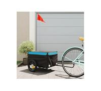 vidaXL Remorque de vélo Chariot de transport avec barre et drapeau 30 kg Noir et bleu Fer