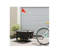 vidaXL Remorque de Vélo, Chariot de Transport avec Barre, Remorque de Bicyclette avec Drapeau Jardin Extérieur, Noir et Gris 30 kg Fer