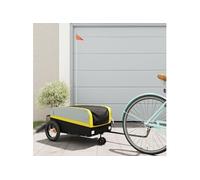Remorque de Vélo, Chariot de Transport avec Drapeau, Chariot de Vélo, Remorque de Bicyclette, Remorque à Bagages, Noir et Jaune 30 kg Fer