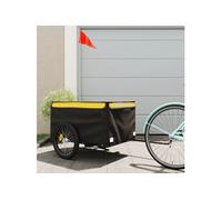 vidaXL Remorque de Vélo, Chariot de Vélo avec Drapeau de Sécurité, Remorque de Transport avec Barre d'Attelage, Noir et Jaune 45 kg Fer