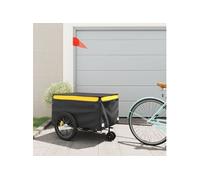 vidaXL Remorque de vélo Chariot de transport avec barre d'attelage, drapeau Noir/Jaune 45 kg Fer