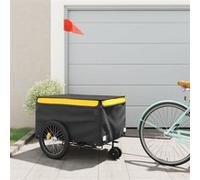 vidaXL Remorque de vélo Chariot de transport avec barre d'attelage, drapeau Noir/Jaune 45 kg Fer