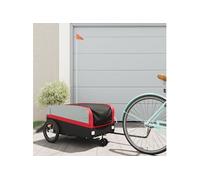 vidaXL Remorque de Vélo, Chariot de Transport avec Drapeau de Sécurité, Poussette de Vélo avec Roues et Barre d'Attelage, Noir et Rouge 45 kg Fer