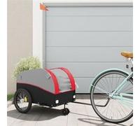 vidaXL Remorque de Vélo, Chariot de Transport avec Drapeau de Sécurité, Poussette de Vélo avec Roues et Barre d'Attelage, Noir et Rouge 45 kg Fer