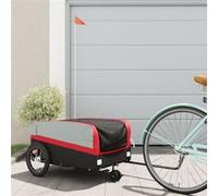 vidaXL Remorque de Vélo, Chariot de Transport avec Drapeau de Sécurité, Poussette de Vélo avec Roues et Barre d'Attelage, Noir et Rouge 45 kg Fer