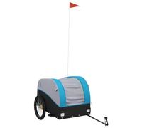 Remorque de vélo noire et bleue en fer - 126 x 63 x 63 cm - Charge maximale de 45 kg avec timon - Drapeau de sécurité pour transport de bagages, chien, enfant, quotidien, excursion, camping