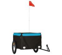 Remorque de vélo noire et bleue en fer, capacité de charge de 45 kg, avec drapeau de sécurité, 124 x 62,5 x 52 cm, transport pour bagages, chien, enfant, extérieur, camping, quotidien, pliable et