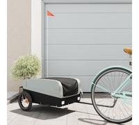 Remorque de vélo noire et grise en fer, capacité de charge de 30 kg, avec drapeau de sécurité et embrayage pour transport de bagages, chien, enfant, shopping, extérieur et ville