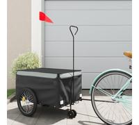 Remorque de vélo noire et grise en fer - Charge maximale de 30 kg - Avec drapeau de sécurité - 124 x 53 x 45 cm - Idéale pour le transport de bagages, charges, chien, enfant, extérieur, ville et