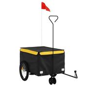 Remorque de vélo noire et jaune en fer avec capacité de charge de 30 kg, 124 x 53 x 45 cm, drapeau de sécurité, pliable, pour transport de bagages, chien, enfant et utilisation en extérieur