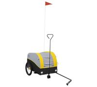 Remorque de vélo noire et jaune en fer avec capacité de charge de 30 kg, pliable, avec embrayage et drapeau de sécurité pour transport de bagages, chien, enfant, camping, ville et extérieur