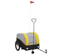 Remorque de vélo noire et jaune en fer avec capacité de charge de 45 kg, pliable, avec embrayage et drapeau de sécurité pour transport de bagages, chien, enfant, shopping et excursions en plein air