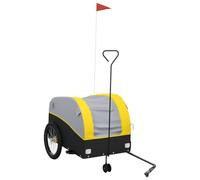 Remorque de vélo noire et jaune en fer, capacité de charge de 45 kg, avec drapeau de sécurité, 133 x 68 x 68 cm, pliable, idéale pour bagages, transport, chien, enfant, extérieur, camping, quotidien